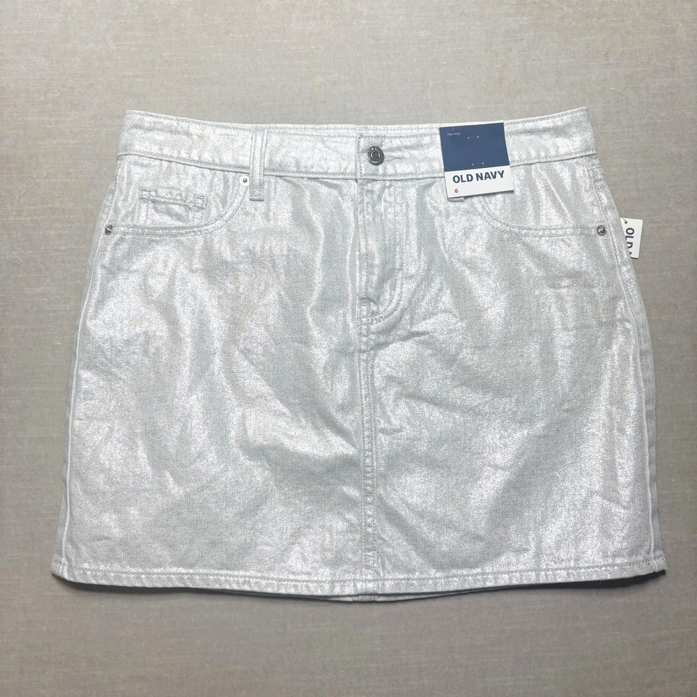Old Navy Mini Skirt Womens 6 Metallic Denim Y2K Disco NWT